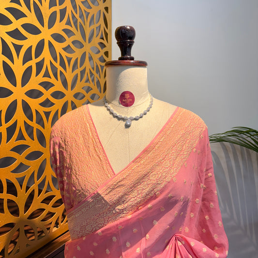 Pastel Pink Pure Khaddi Georgette Banarasi Saree