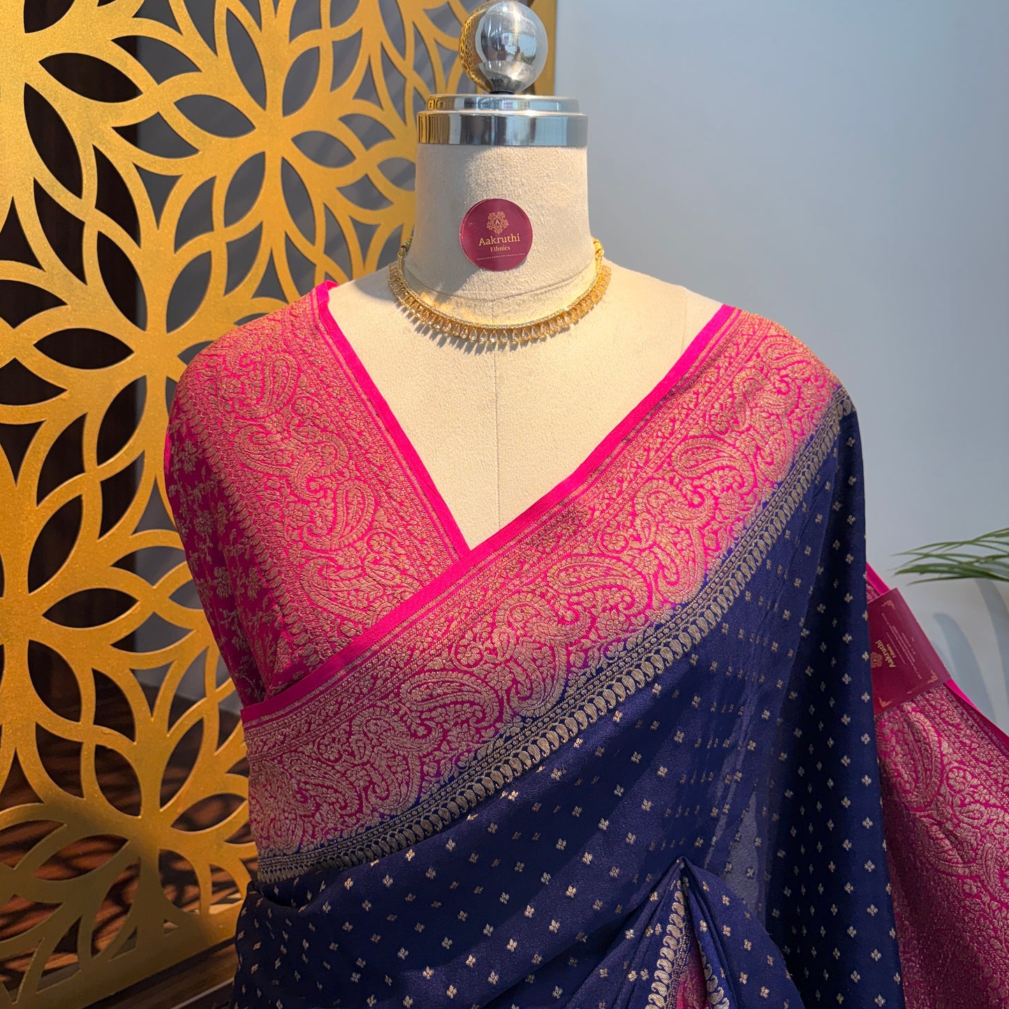 Navy Blue Banarasi Pure Crepe Saree