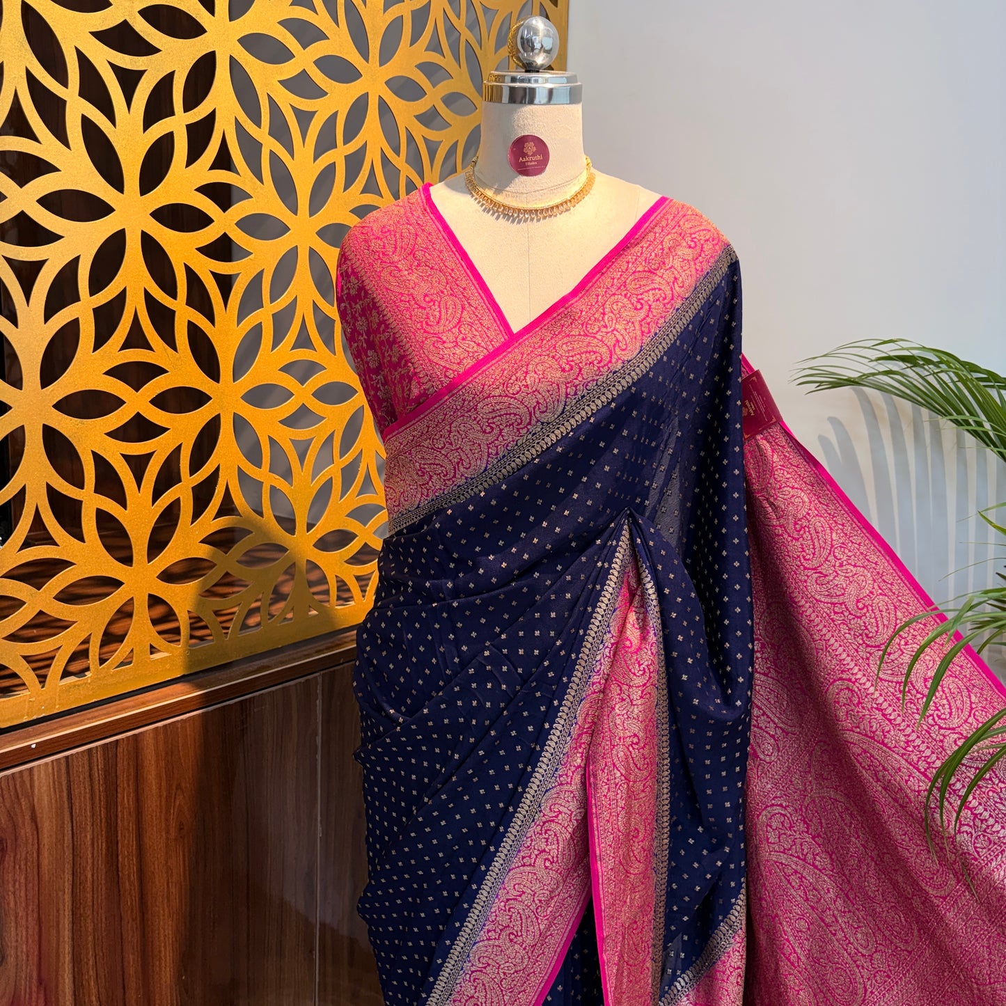 Navy Blue Banarasi Pure Crepe Saree