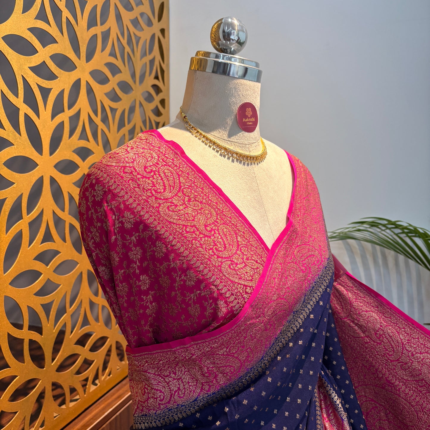 Navy Blue Banarasi Pure Crepe Saree