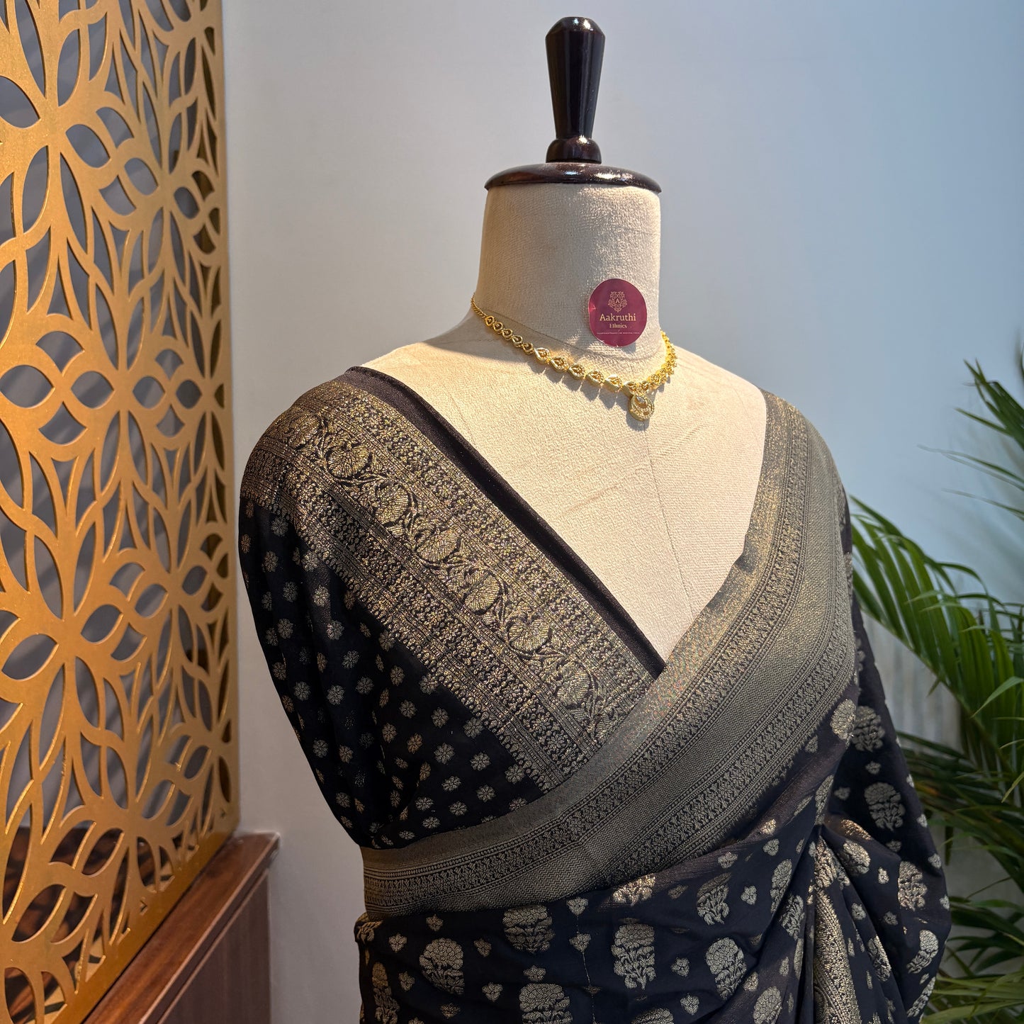 Black Semi Chinon Georgette Banarasi Saree