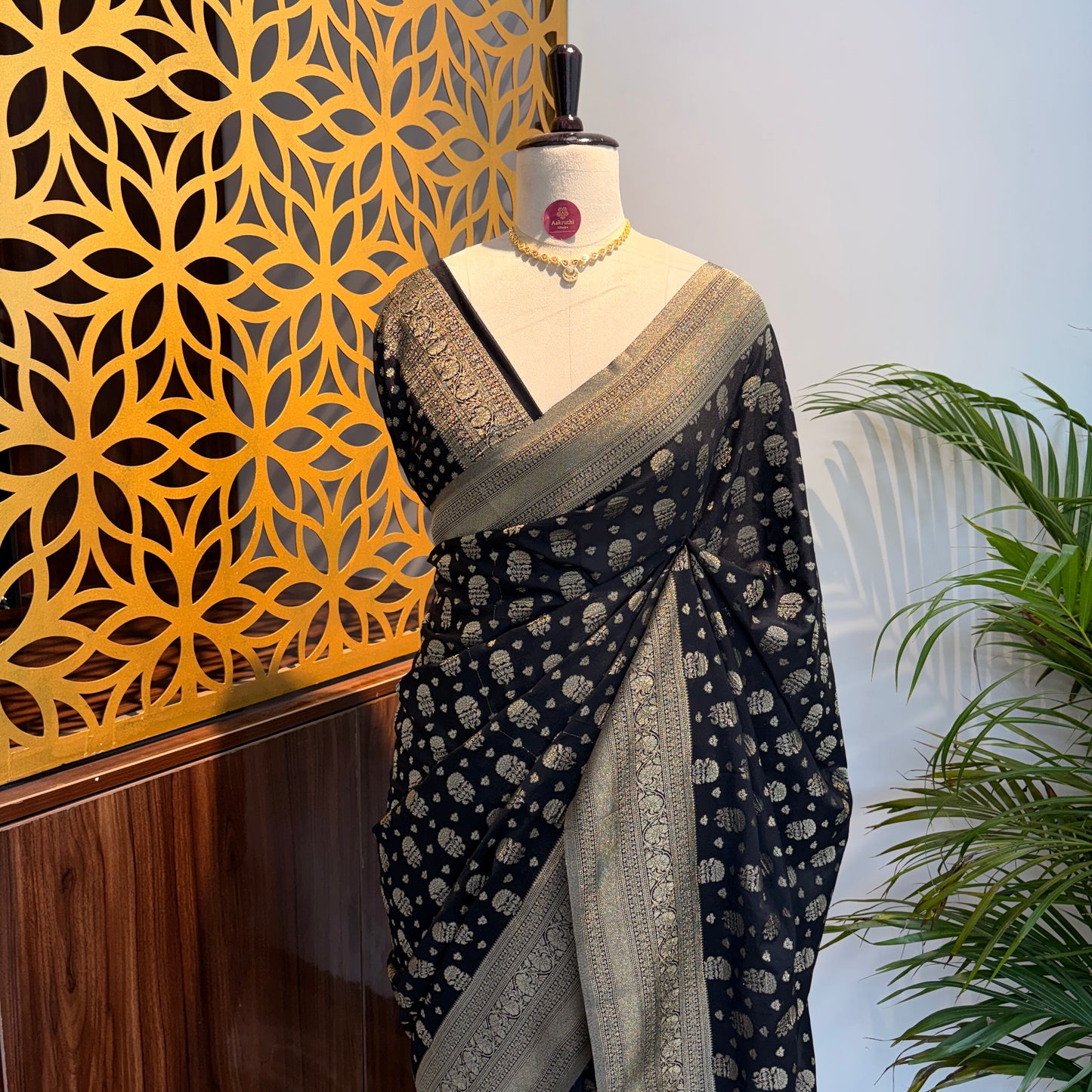 Black Semi Chinon Georgette Banarasi Saree