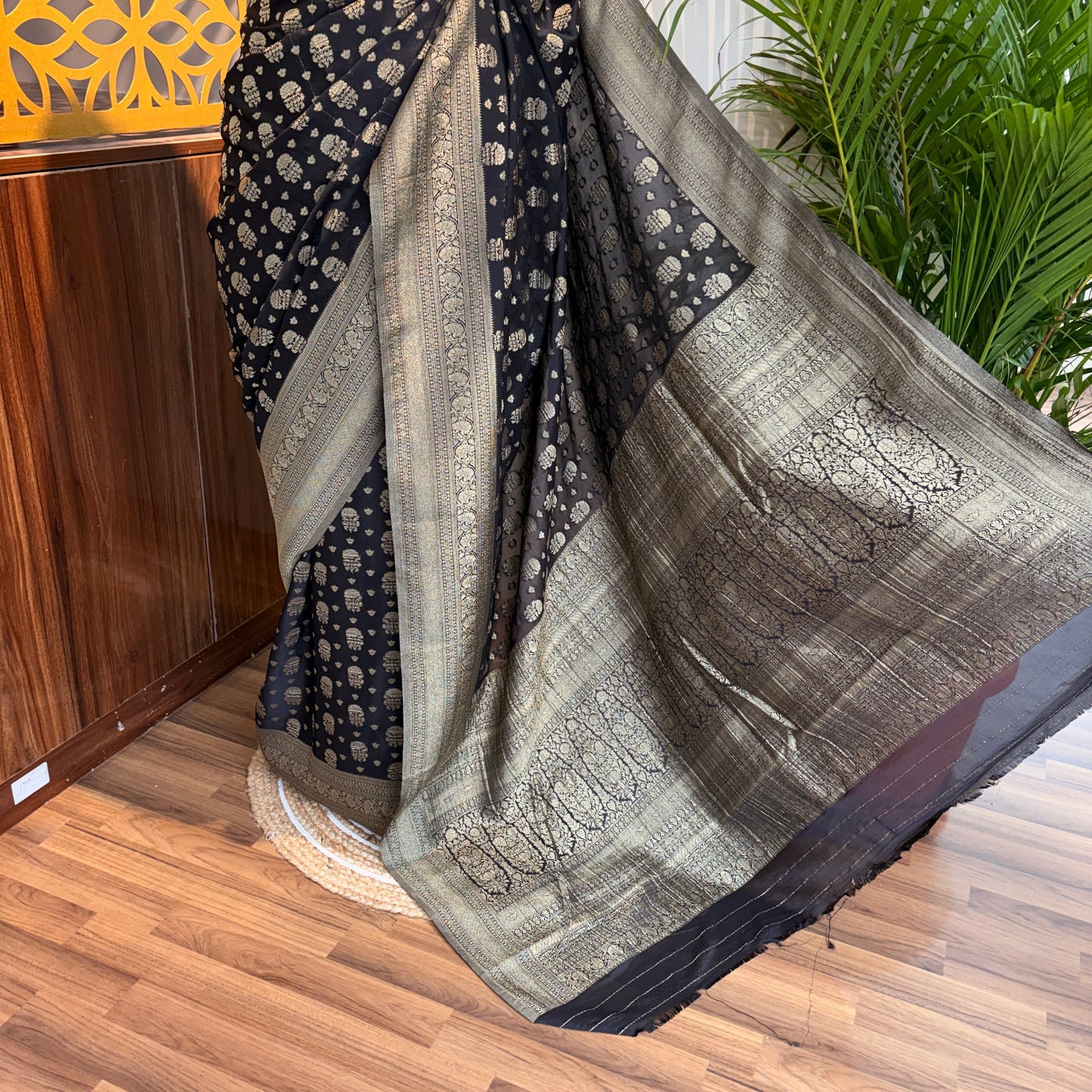 Black Semi Chinon Georgette Banarasi Saree