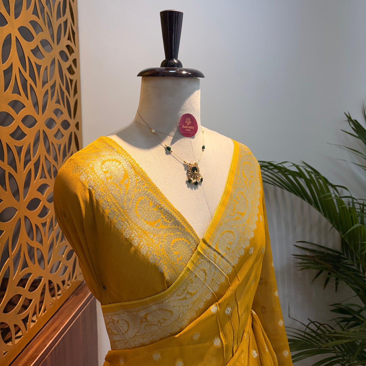 Yellow Semi Khaddi Georgette Saree