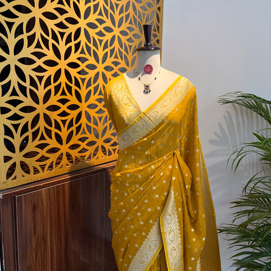 Yellow Semi Khaddi Georgette Saree