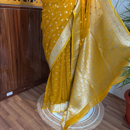 Yellow Semi Khaddi Georgette Saree