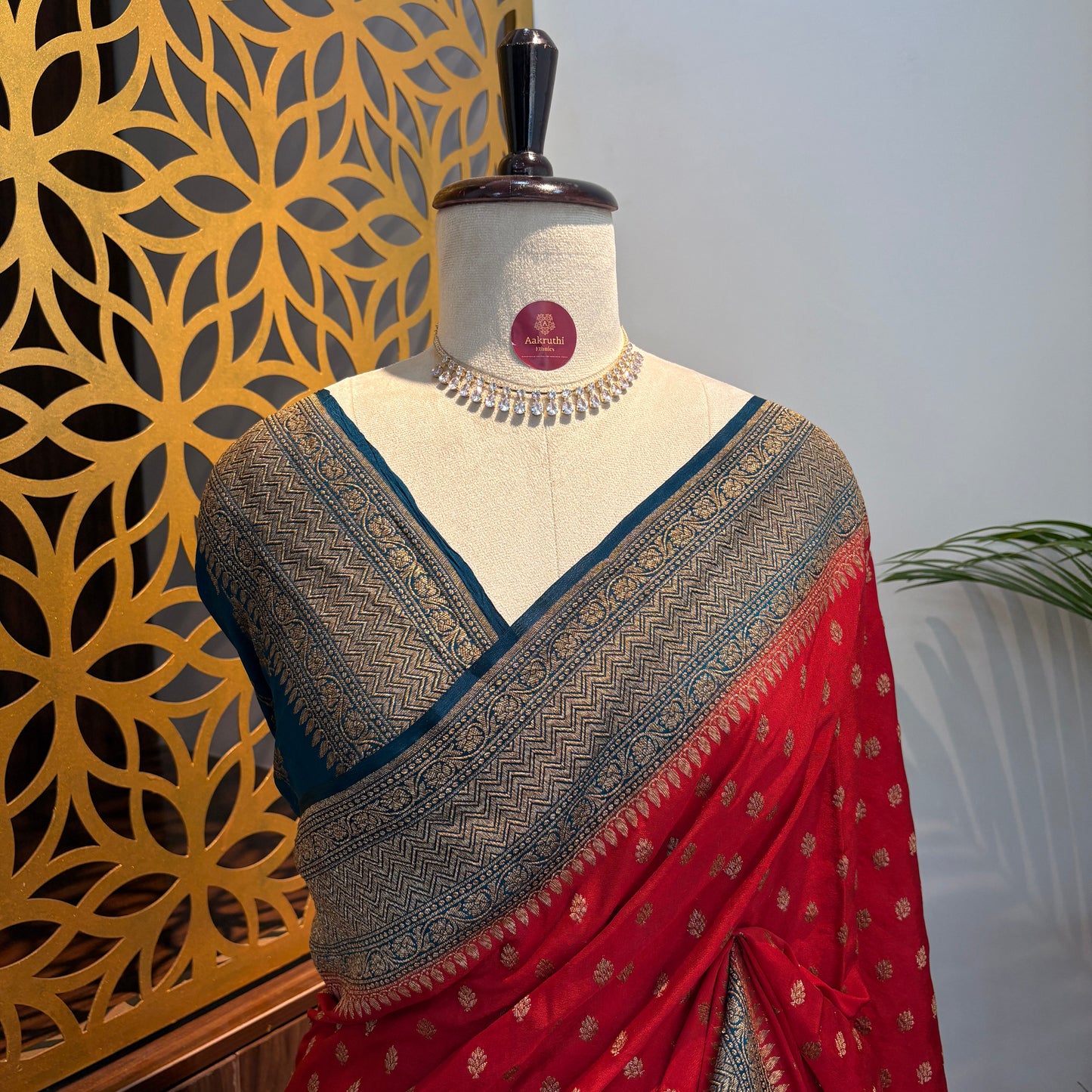 Red Banarasi Pure Crepe Saree