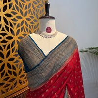 Red Banarasi Pure Crepe Saree