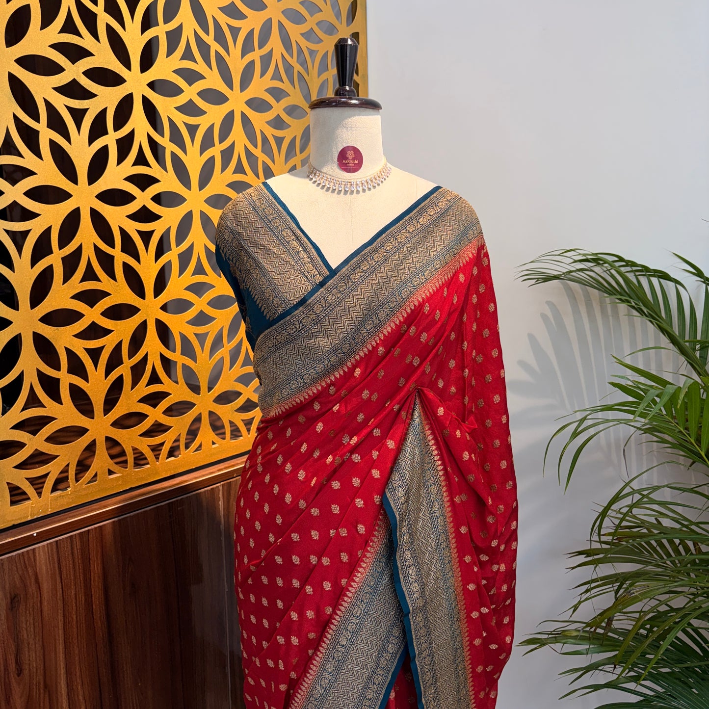 Red Banarasi Pure Crepe Saree