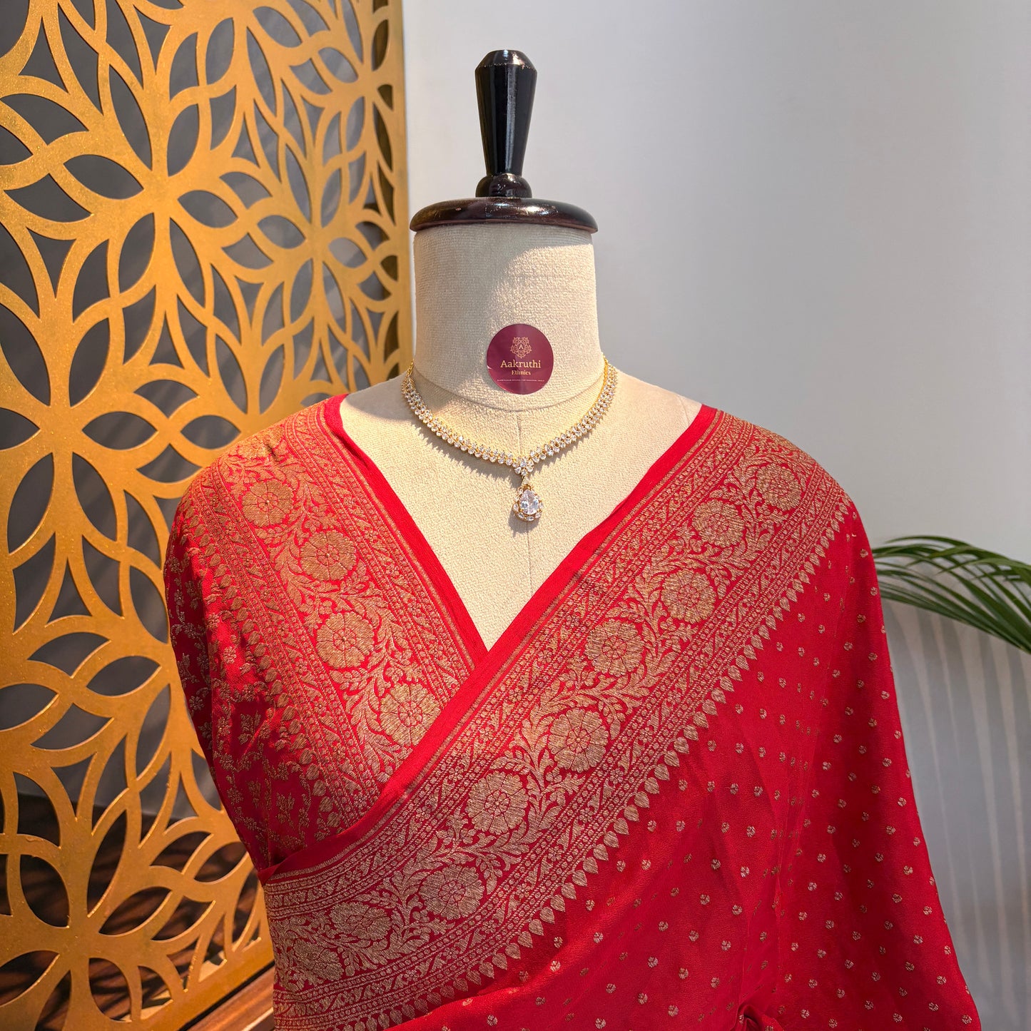 Red Banarasi Pure Crepe Saree