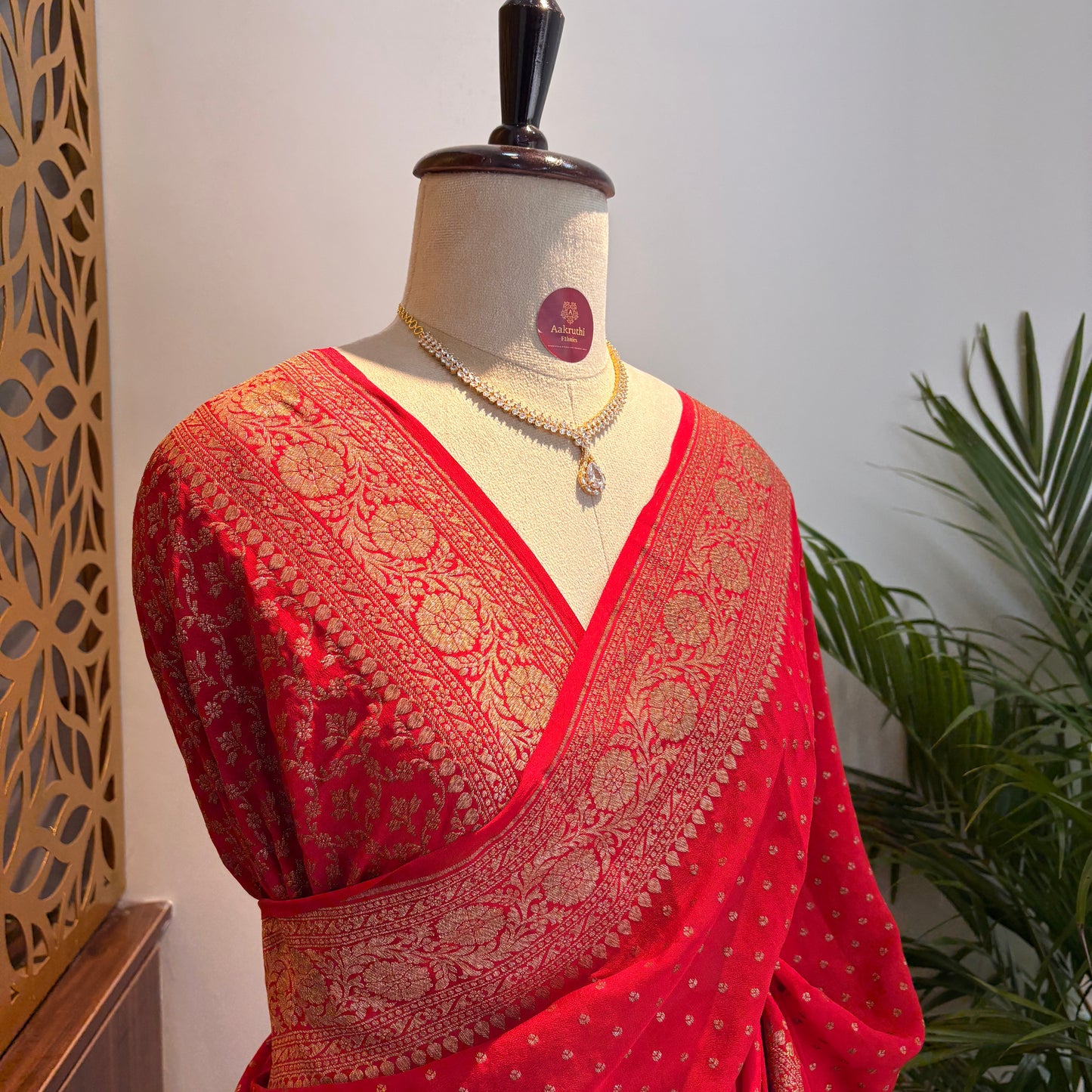 Red Banarasi Pure Crepe Saree