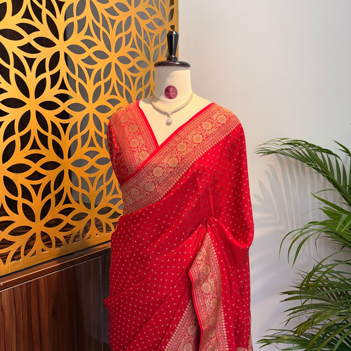 Red Banarasi Pure Crepe Saree