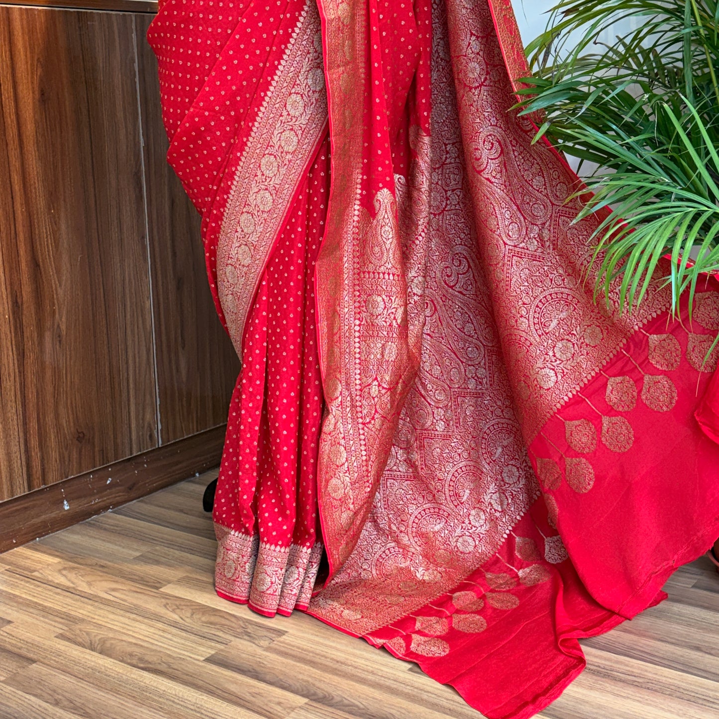 Red Banarasi Pure Crepe Saree