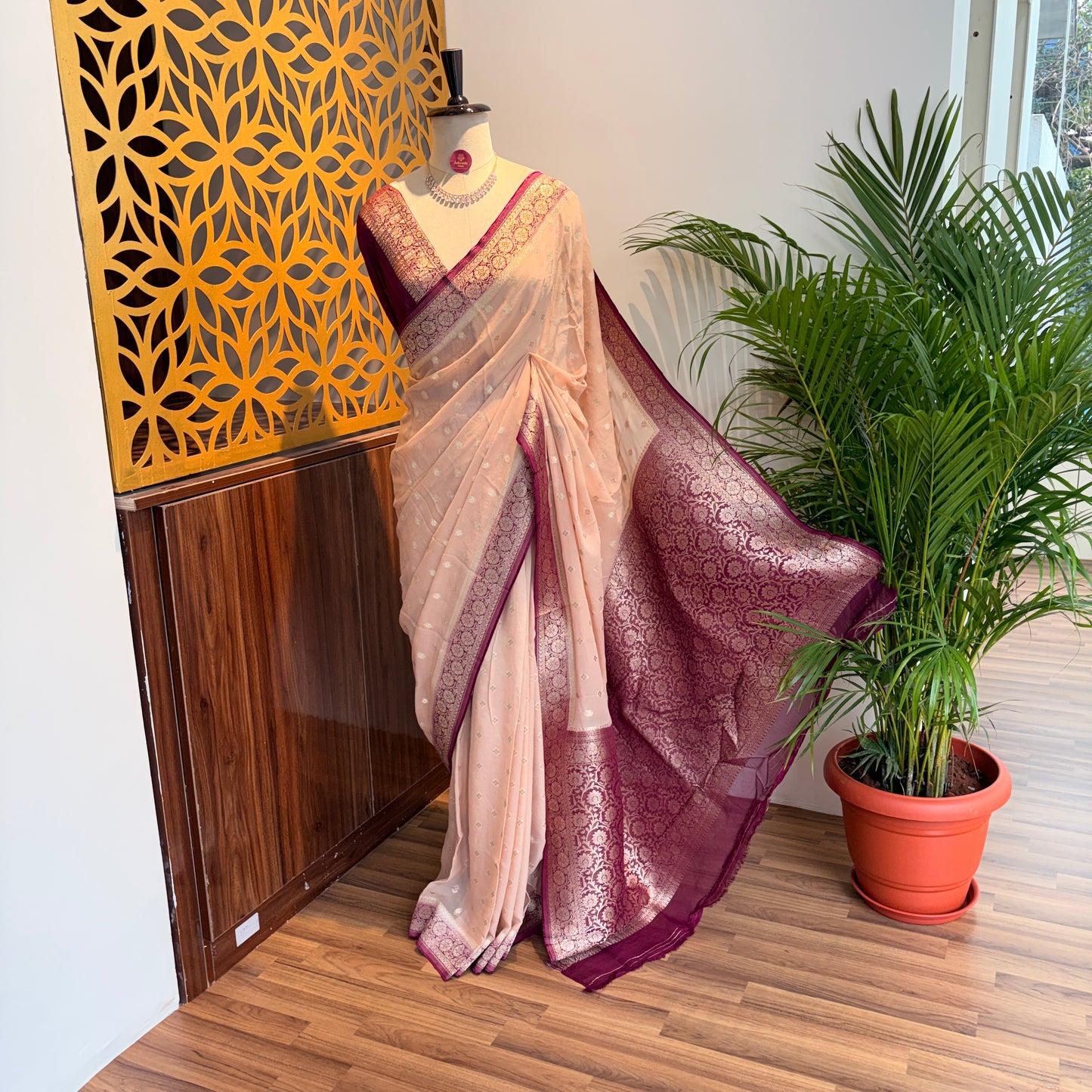 Blush Pink Semi Khaddi Georgette Saree