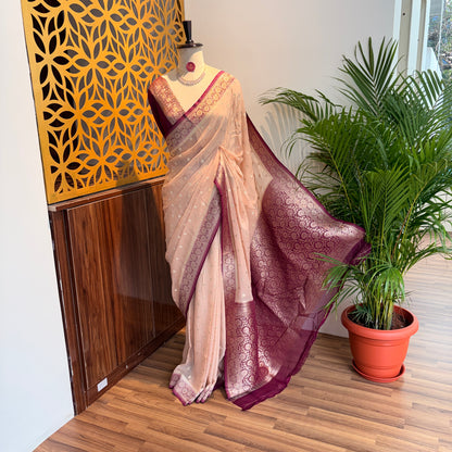 Blush Pink Semi Khaddi Georgette Saree