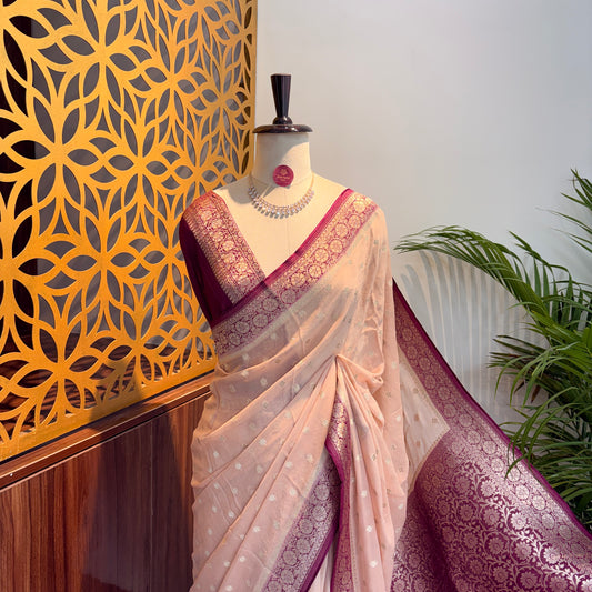 Blush Pink Semi Khaddi Georgette Saree