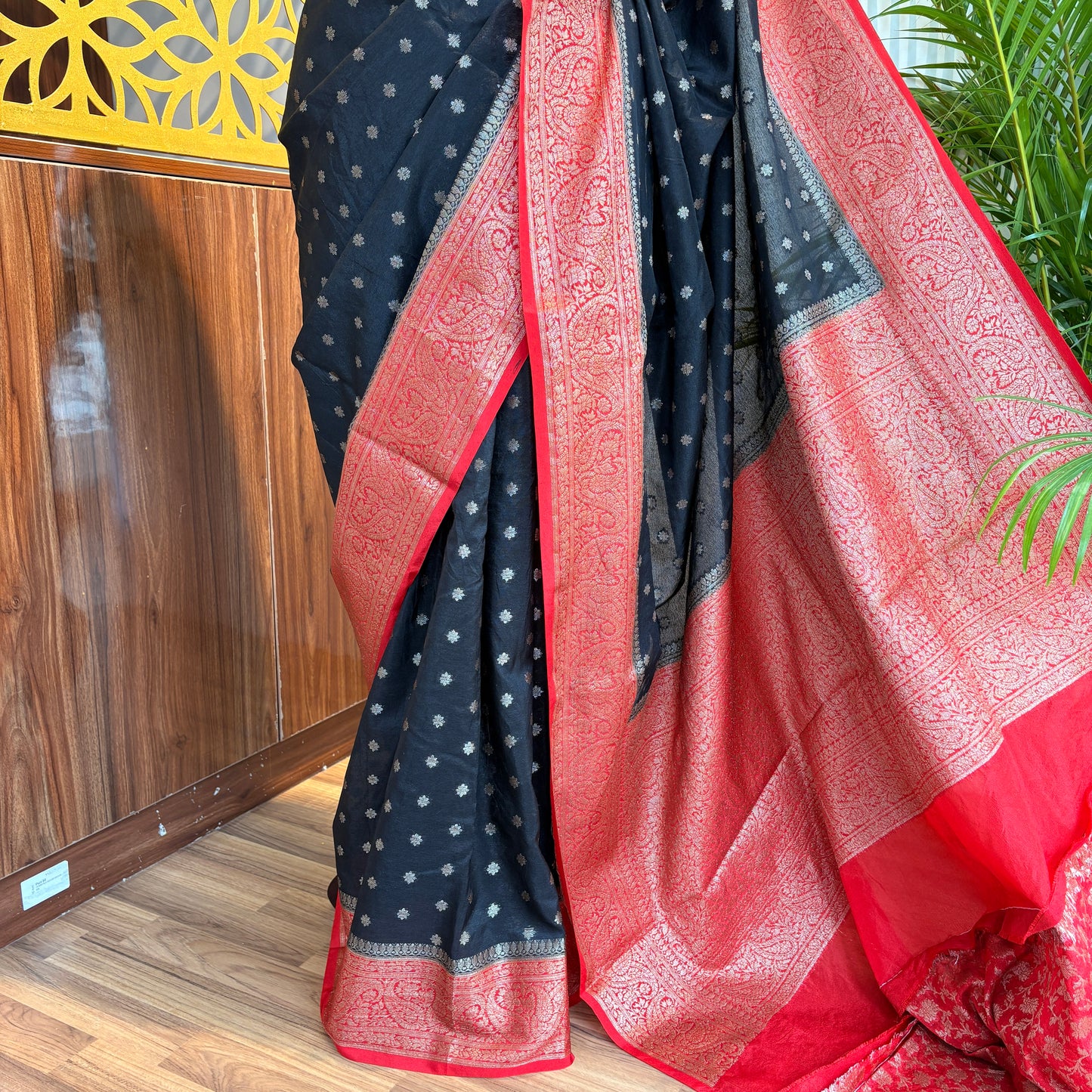 Black Cotton Silk Semi Banarasi Saree