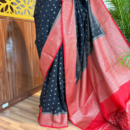 Black Cotton Silk Semi Banarasi Saree