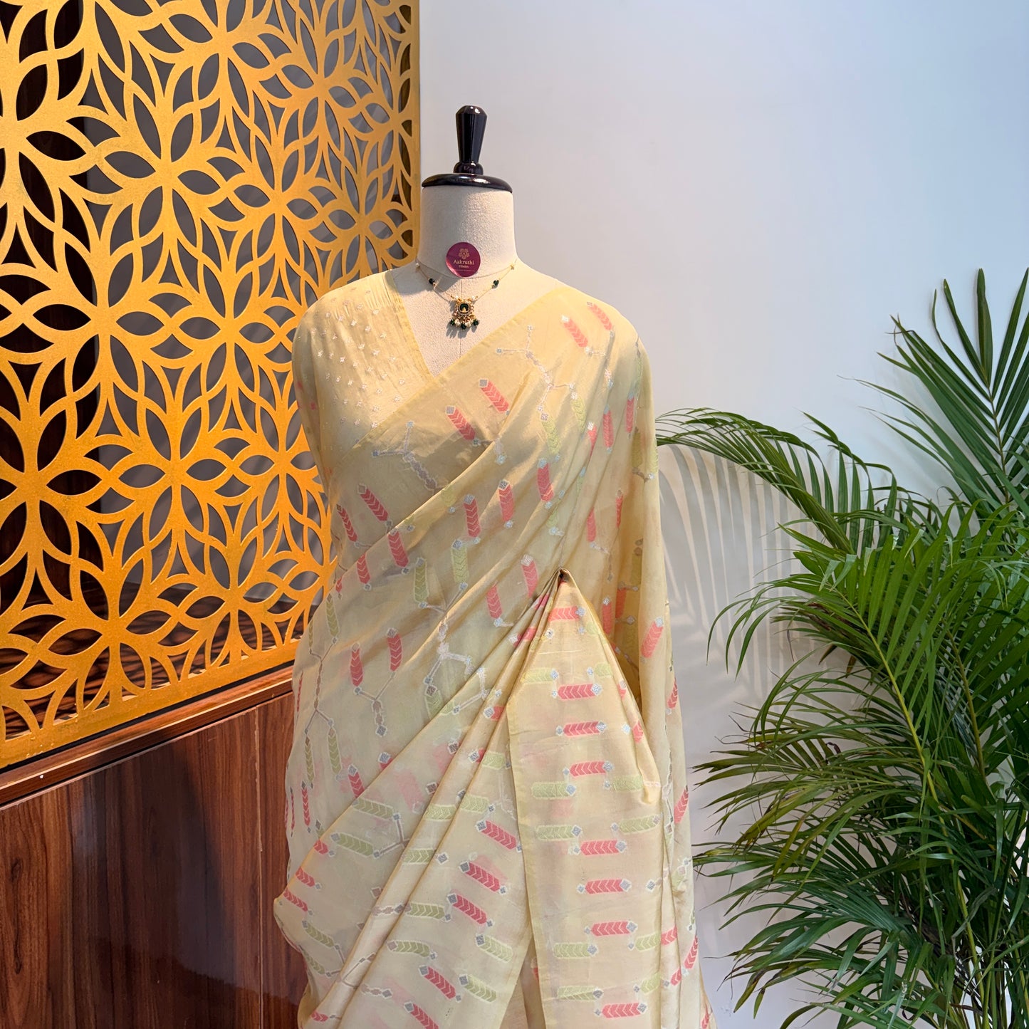 Pastel Yellow Semi Banarasi Raw Silk Saree