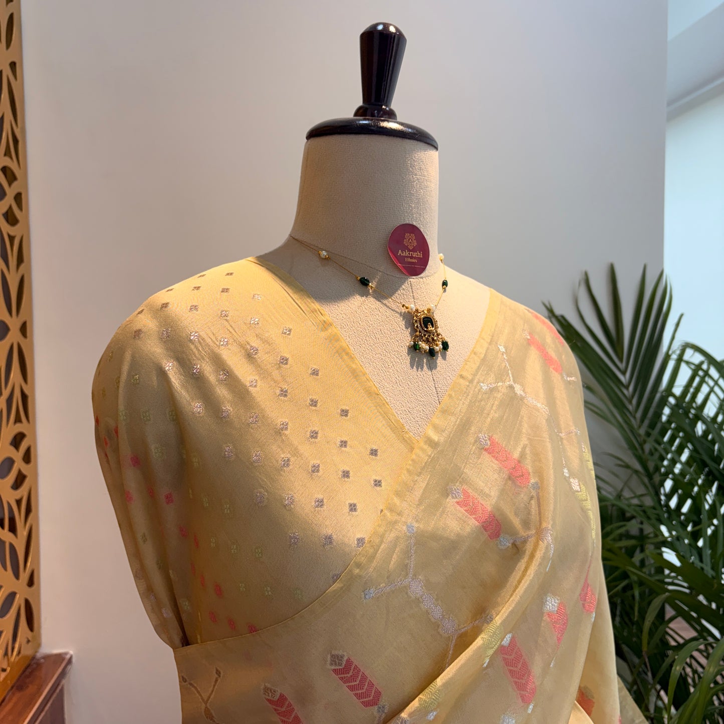Pastel Yellow Semi Banarasi Raw Silk Saree