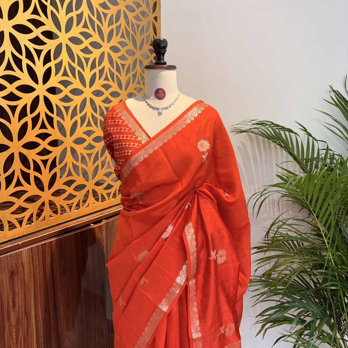 Orange Semi Raw Silk Banarasi Saree