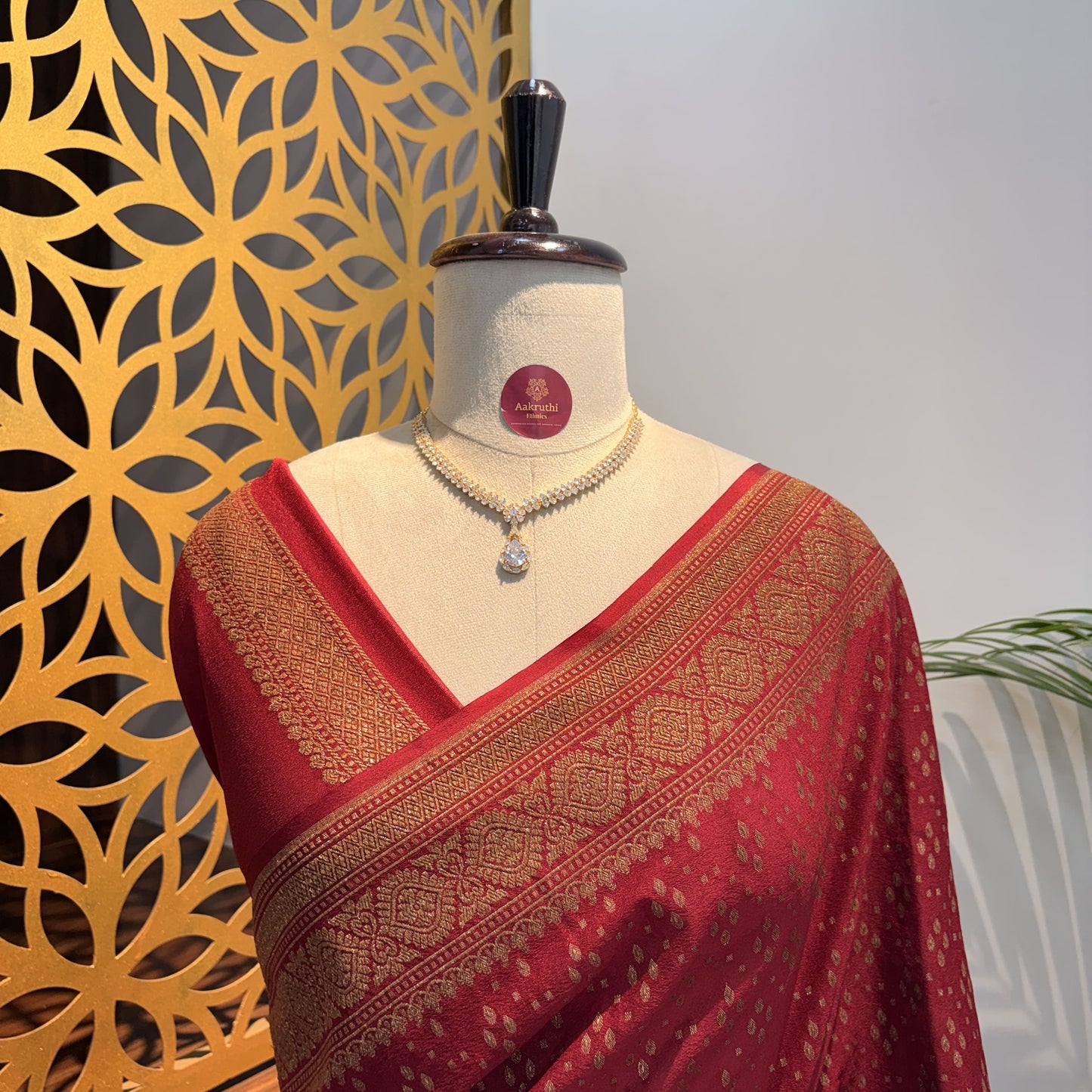 Maroon Crepe Georgette Semi Banarasi Saree