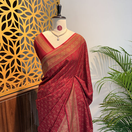 Maroon Crepe Georgette Semi Banarasi Saree