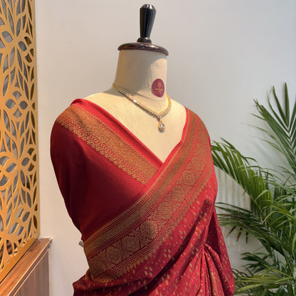 Maroon Crepe Georgette Semi Banarasi Saree