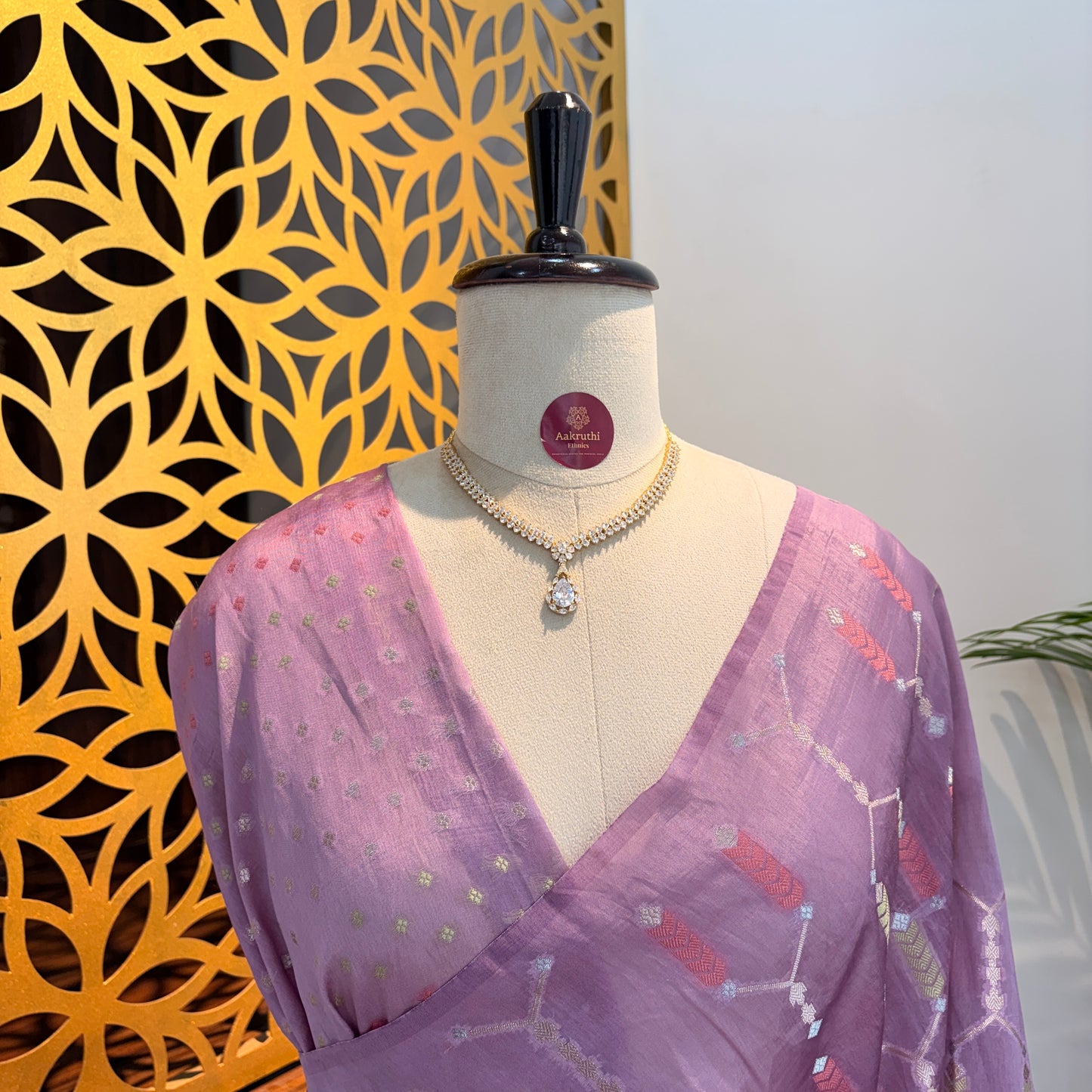 Lavender Semi Banarasi Raw Silk Saree