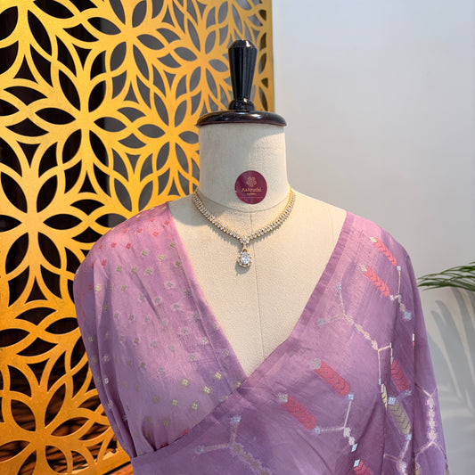 Lavender Semi Banarasi Raw Silk Saree