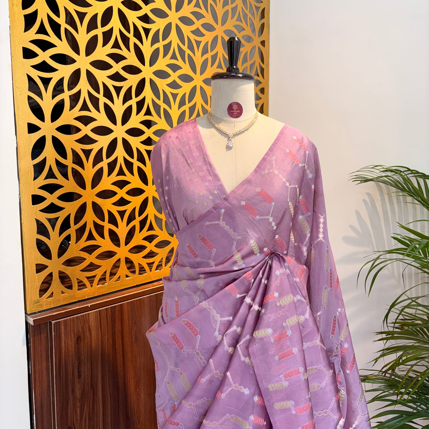 Lavender Semi Banarasi Raw Silk Saree