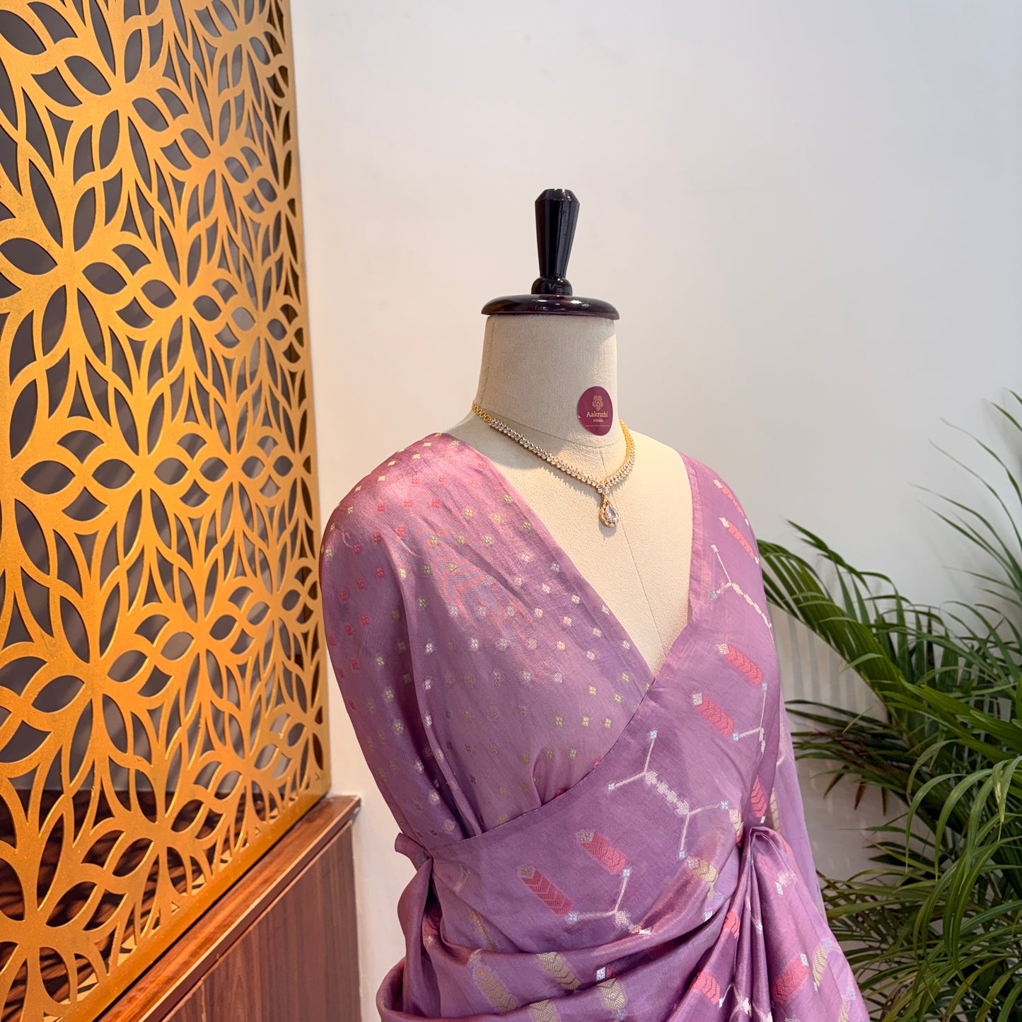 Lavender Semi Banarasi Raw Silk Saree
