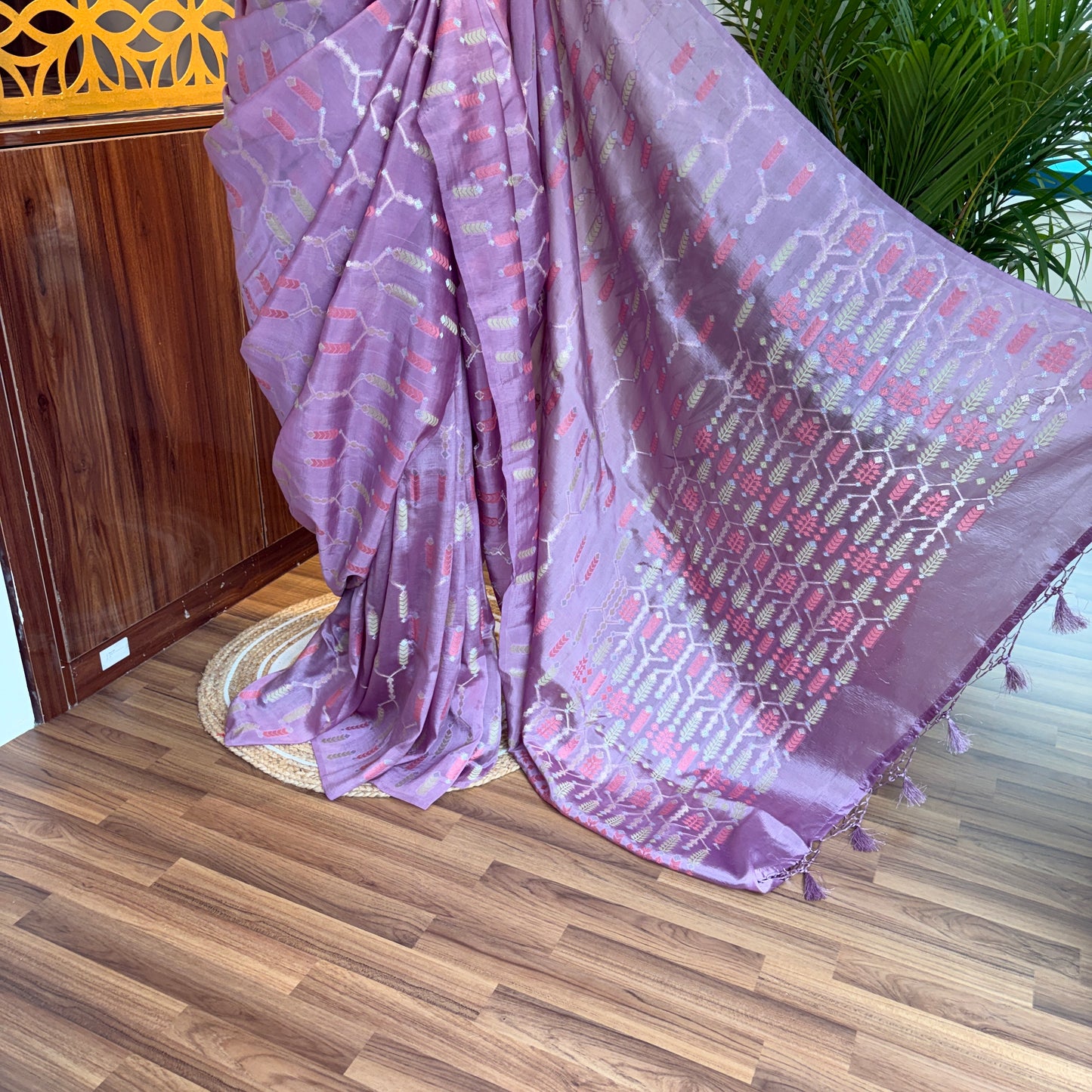 Lavender Semi Banarasi Raw Silk Saree