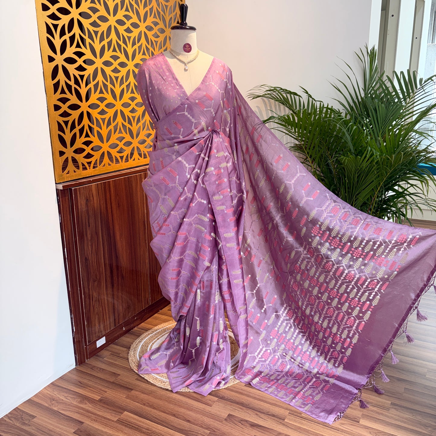 Lavender Semi Banarasi Raw Silk Saree