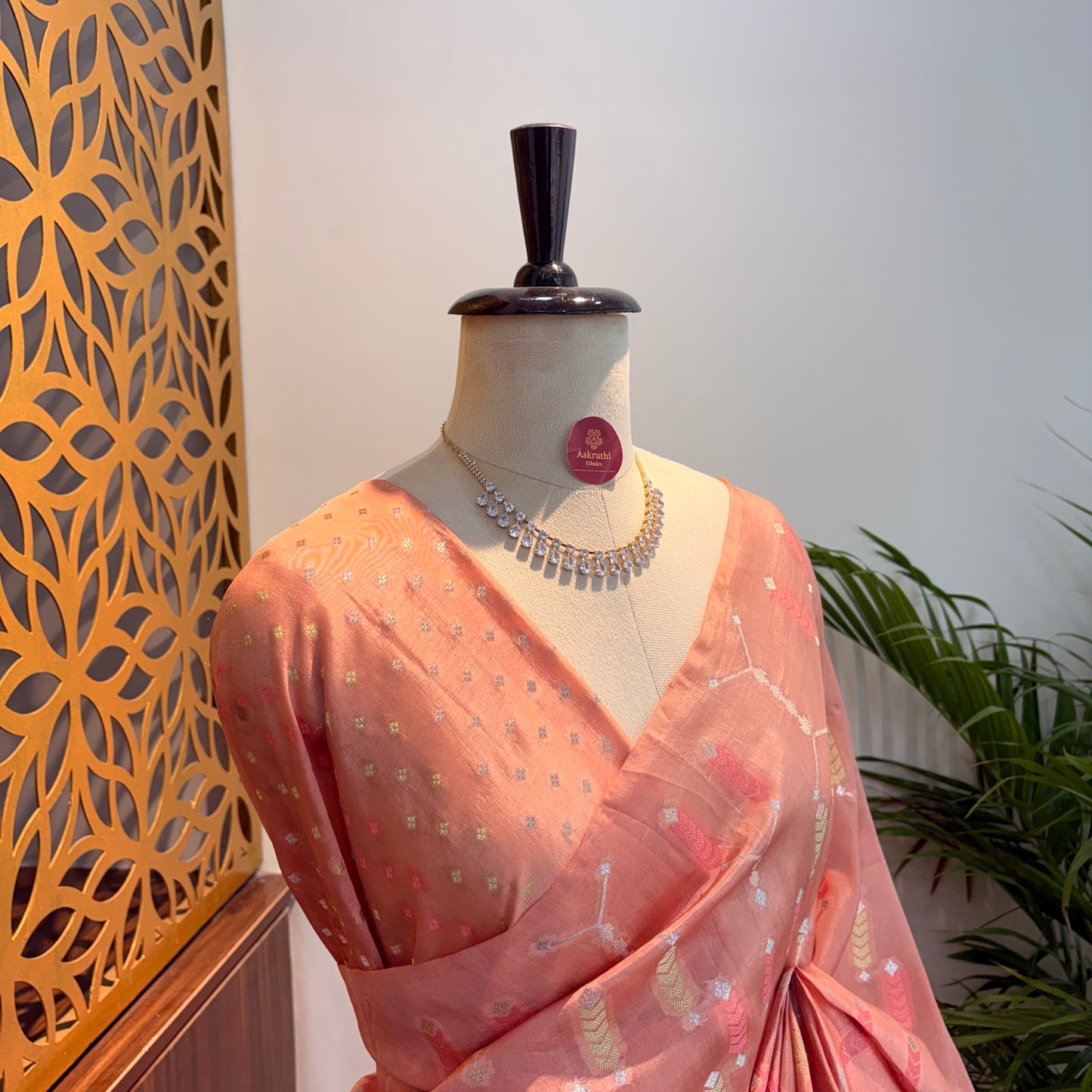 Peach Semi Banarasi Raw Silk Saree