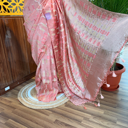 Peach Semi Banarasi Raw Silk Saree