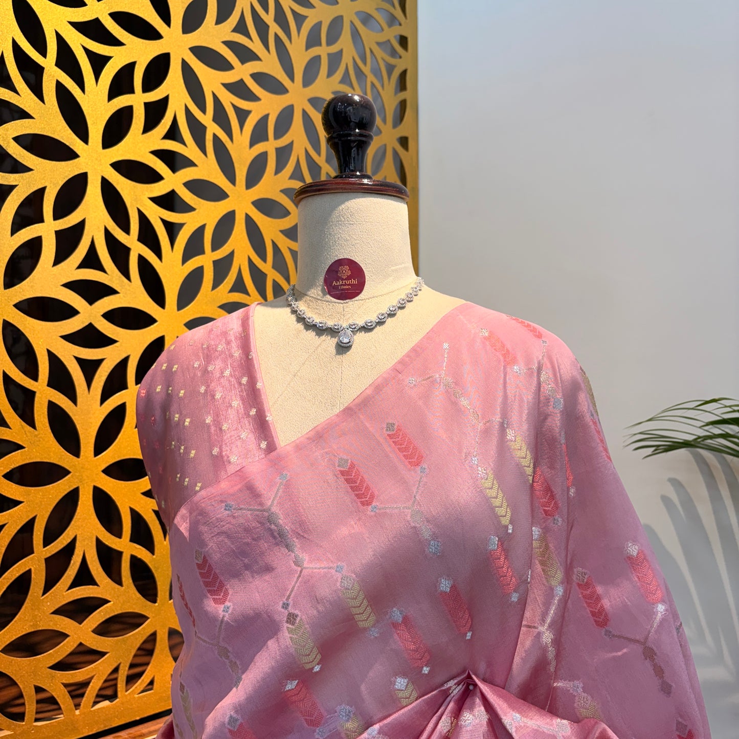 Candy Pink Semi Banarasi Raw Silk Saree