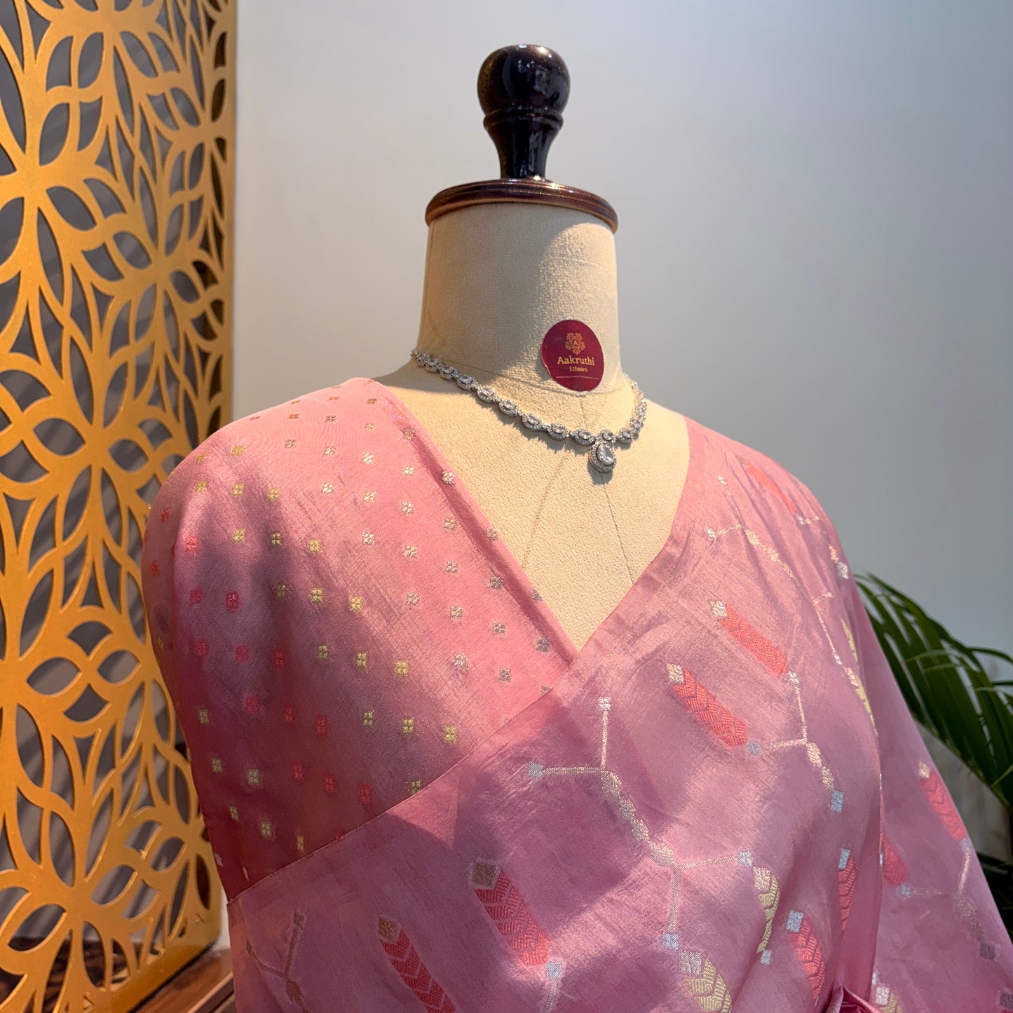 Candy Pink Semi Banarasi Raw Silk Saree