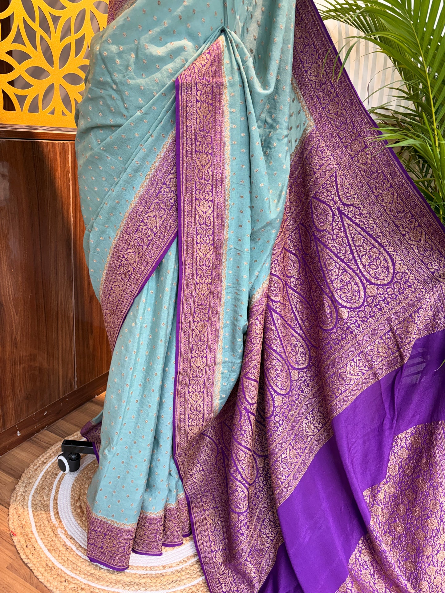Pastel Green Banarasi Pure Crepe Saree