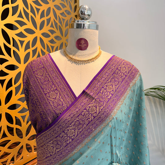 Pastel Green Banarasi Pure Crepe Saree
