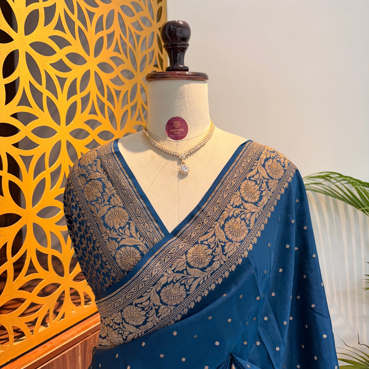 German Blue Banarasi Pure Crepe Saree
