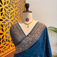 German Blue Banarasi Pure Crepe Saree