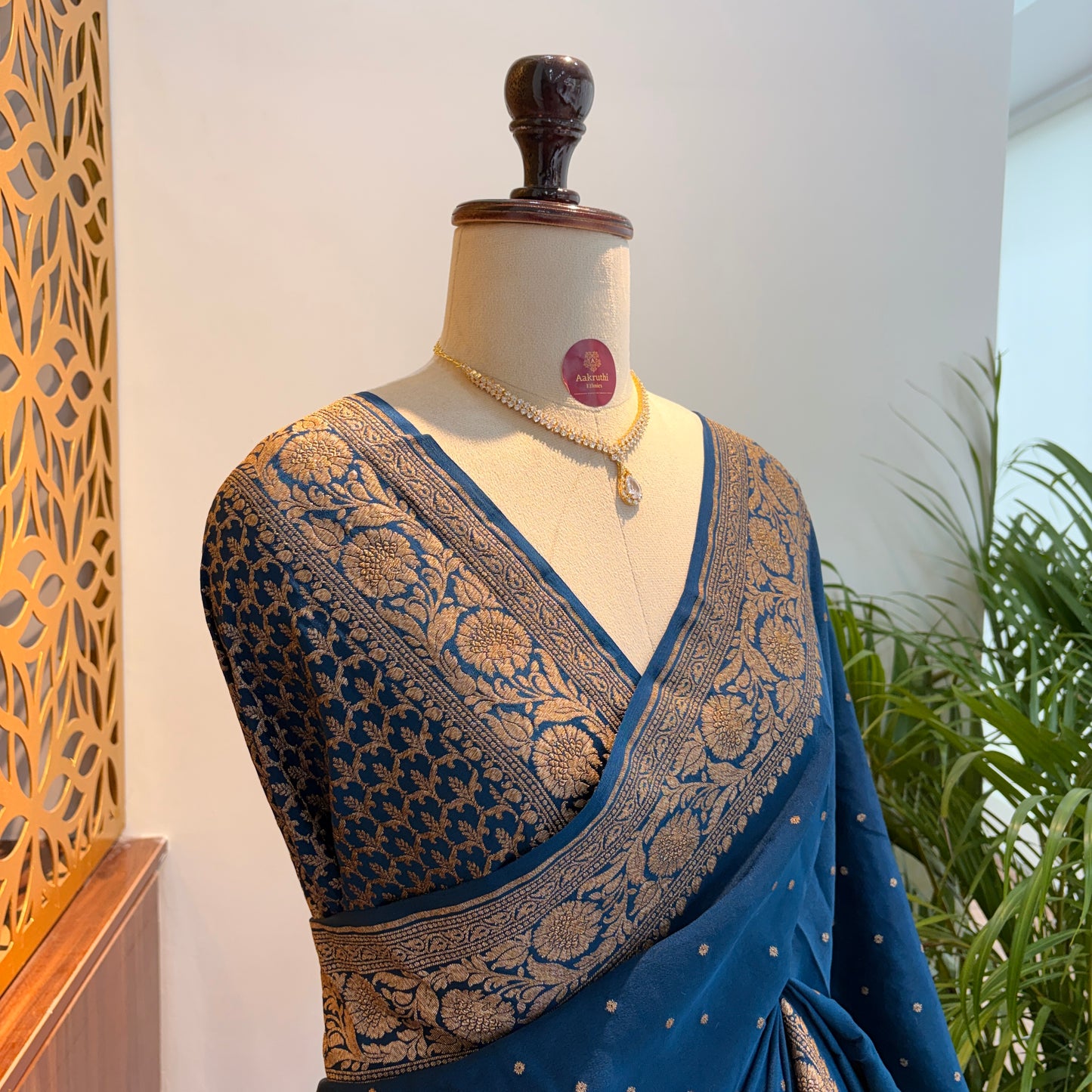 German Blue Banarasi Pure Crepe Saree
