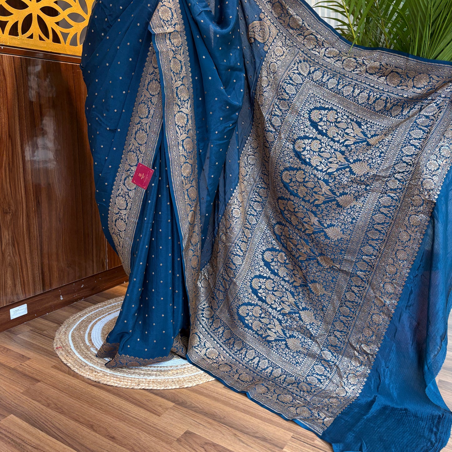 German Blue Banarasi Pure Crepe Saree