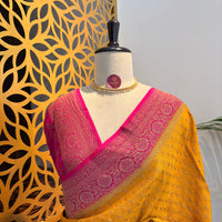 Yellow Banarasi Pure Crepe Saree