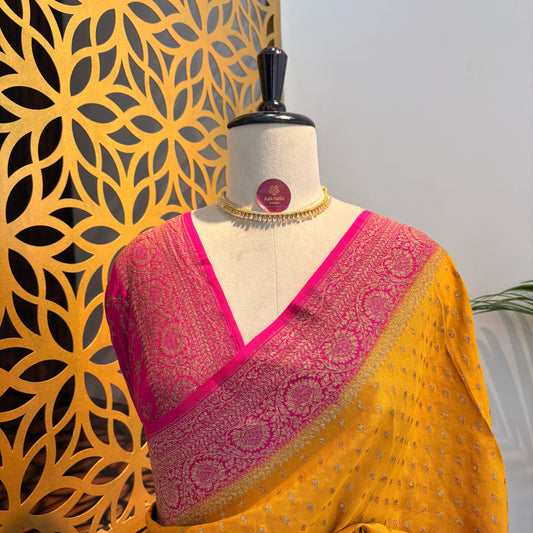 Yellow Banarasi Pure Crepe Saree