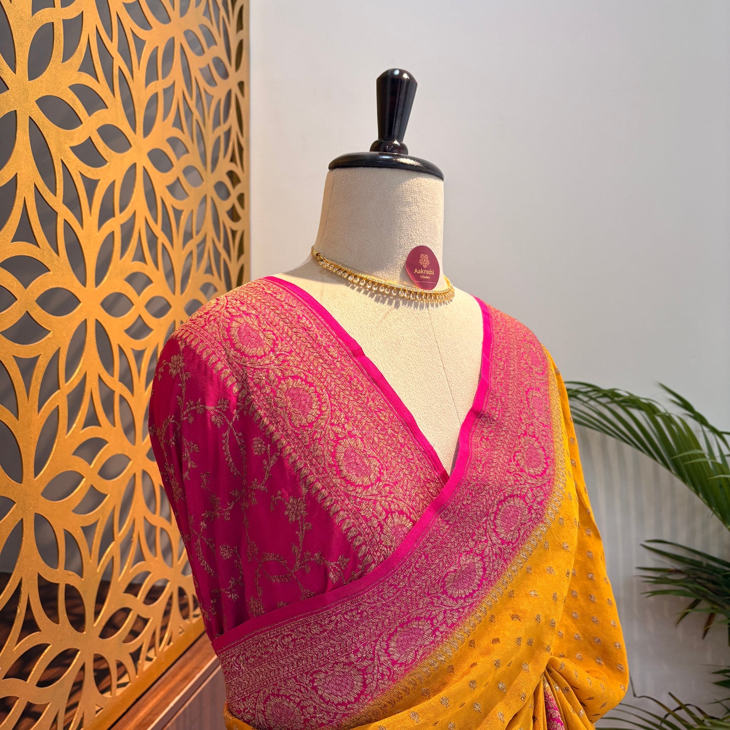 Yellow Banarasi Pure Crepe Saree