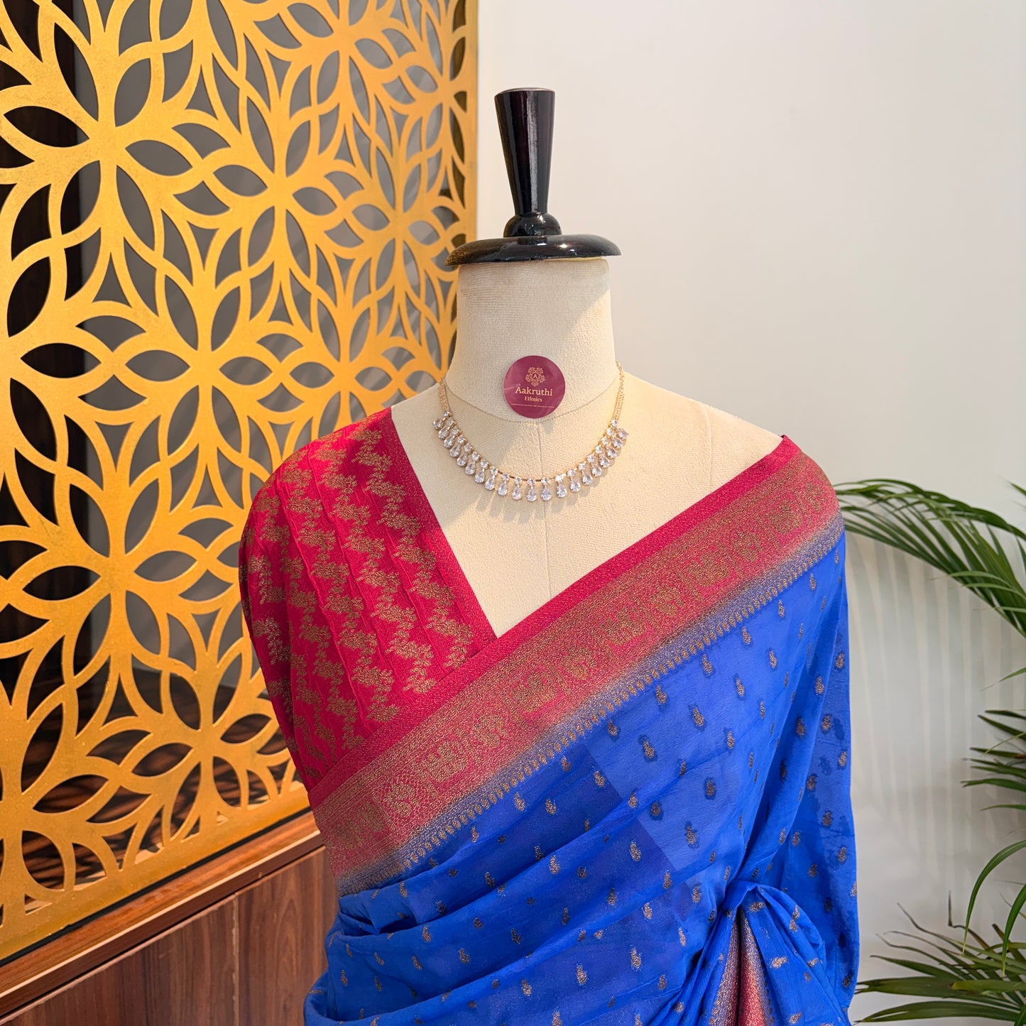 Blue Crepe Georgette Semi Banarasi Saree