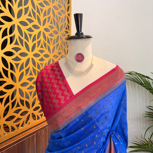 Blue Crepe Georgette Semi Banarasi Saree