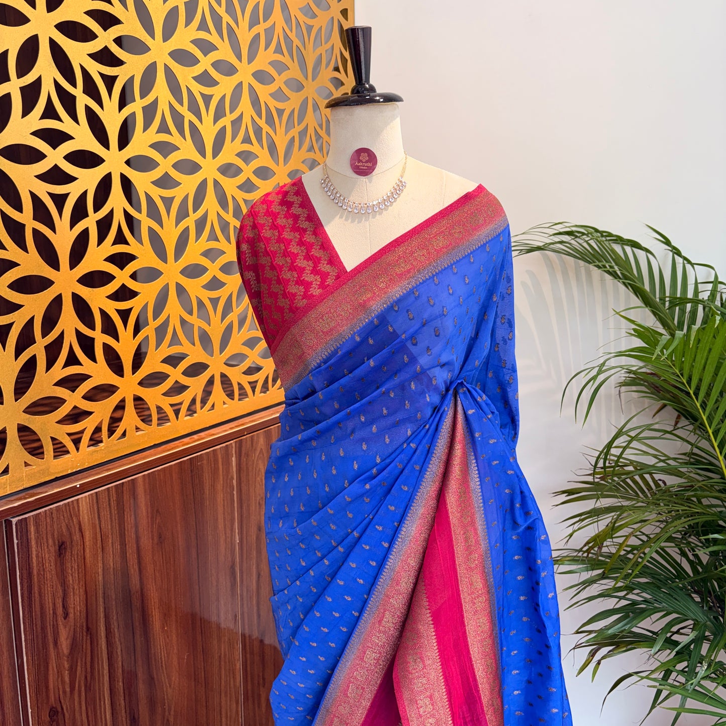 Blue Crepe Georgette Semi Banarasi Saree